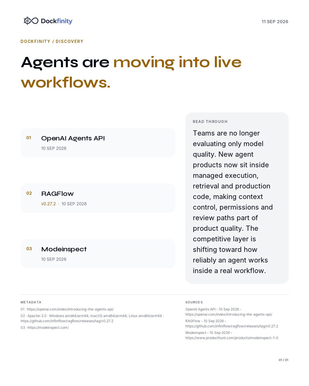 Agents move into live workflows — the card published on 11 September 2026