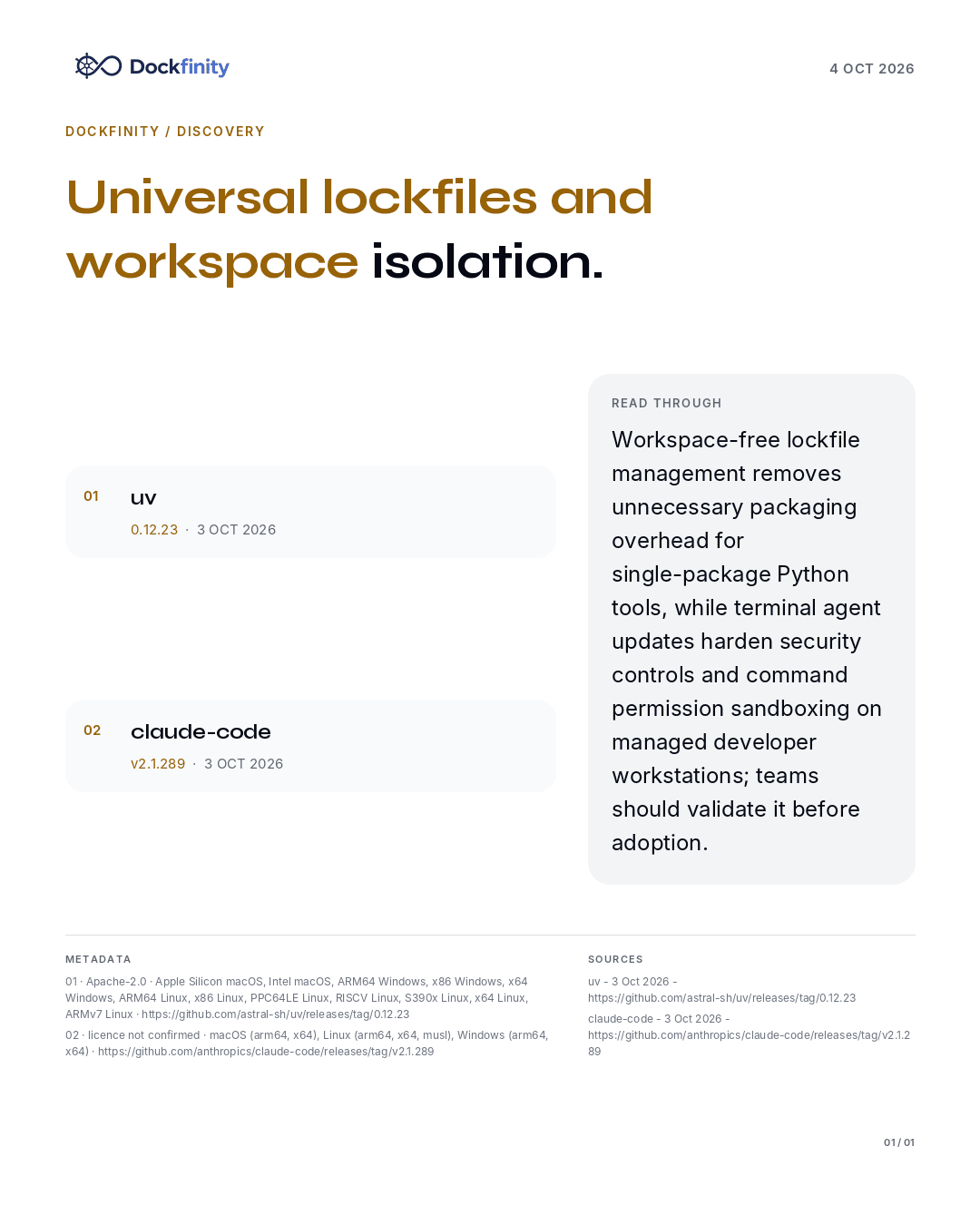 Universal lockfiles and workspace isolation — the card published on 4 October 2026